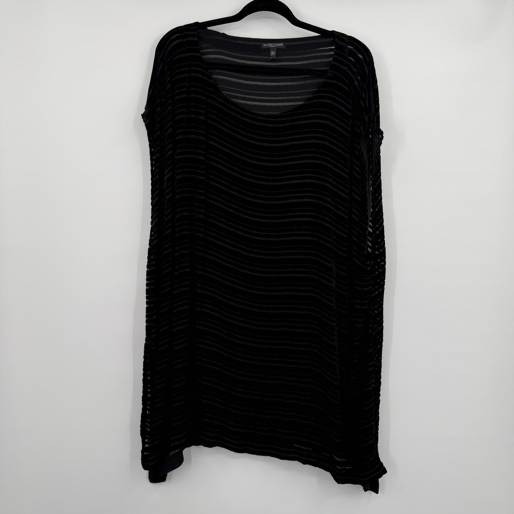 Eileen Fisher Blouse Womens‎ 3X Black Tunic Scoop Neck Dolman Sleeve Relaxed